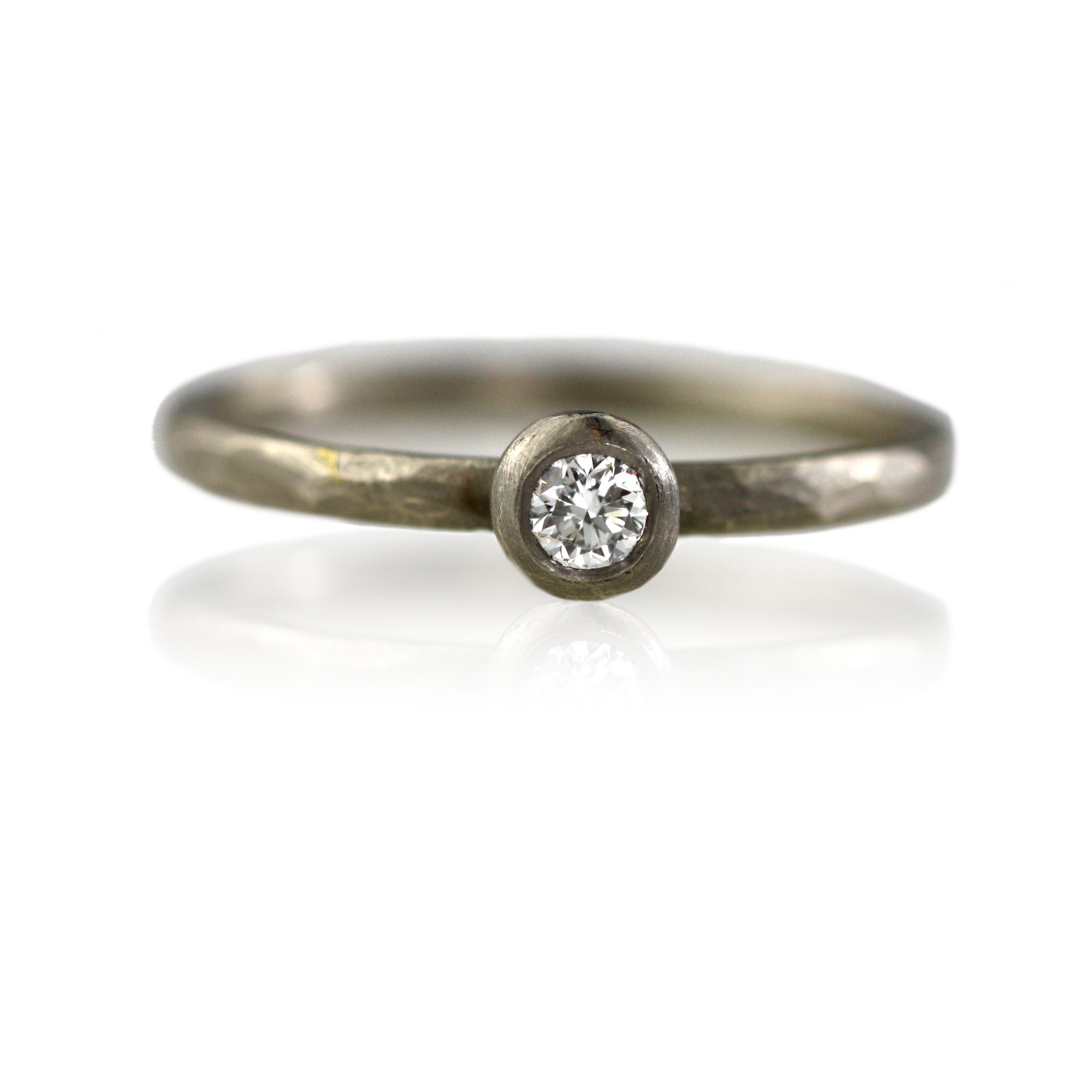 Dainty Hammered 18ct White Gold and Diamond Ring