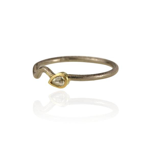 Pear Diamond And Mixed Gold Wiggly Ring