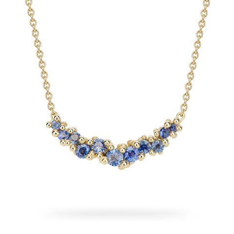 Sapphire and Granule Cluster Bar Necklace