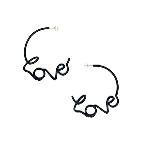 Medium LOVE Hoop Earrings Black