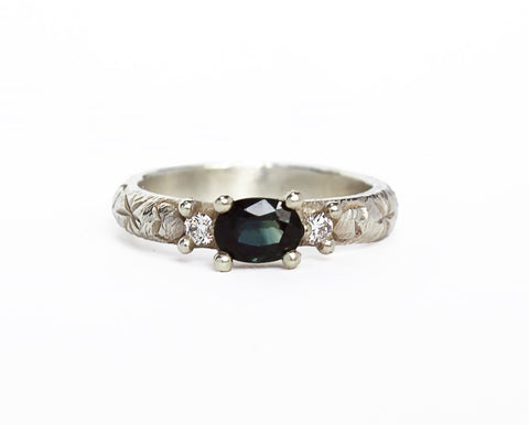 Green Oval Sapphire Trilogy Ring