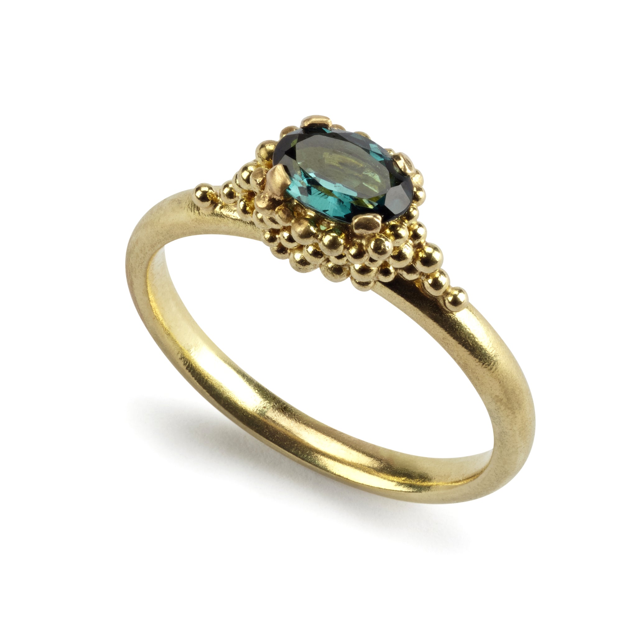 Yellow Gold and Oval Teal Tourmaline Cluster Ring