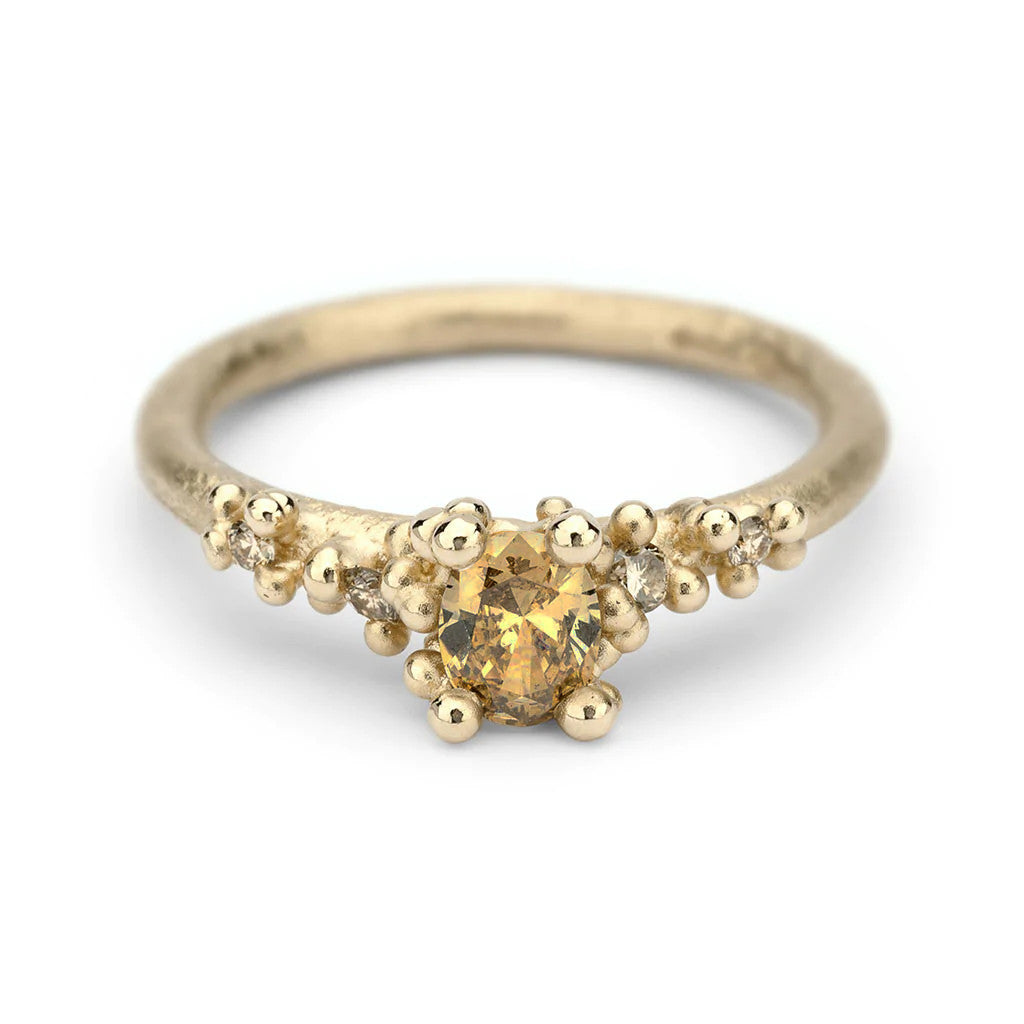 Solitaire Champagne Diamond Encrusted Ring