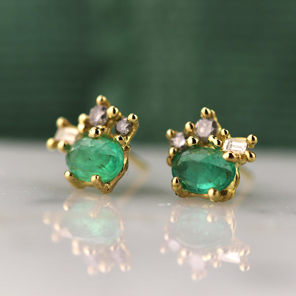 Inverted Emerald and Diamond Sweeping Cluster Studs