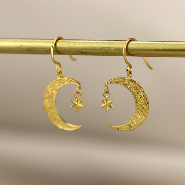 Gold Crescent Moon and Star Earrings