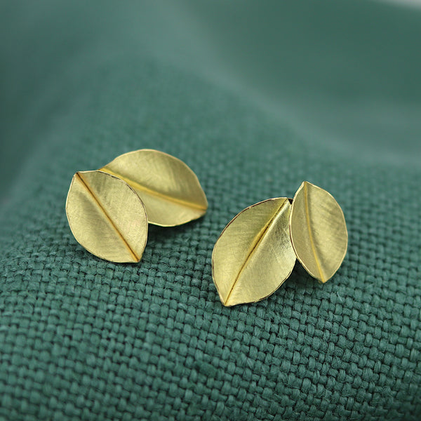 Golden Folded Leaf Studs