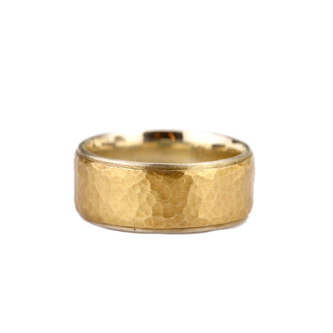 Wide Silver And Gold Overlay Hammered Ring