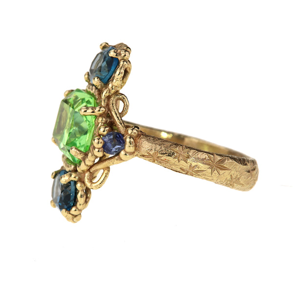 Blue Topaz & Antique Green Paste Totem Ring