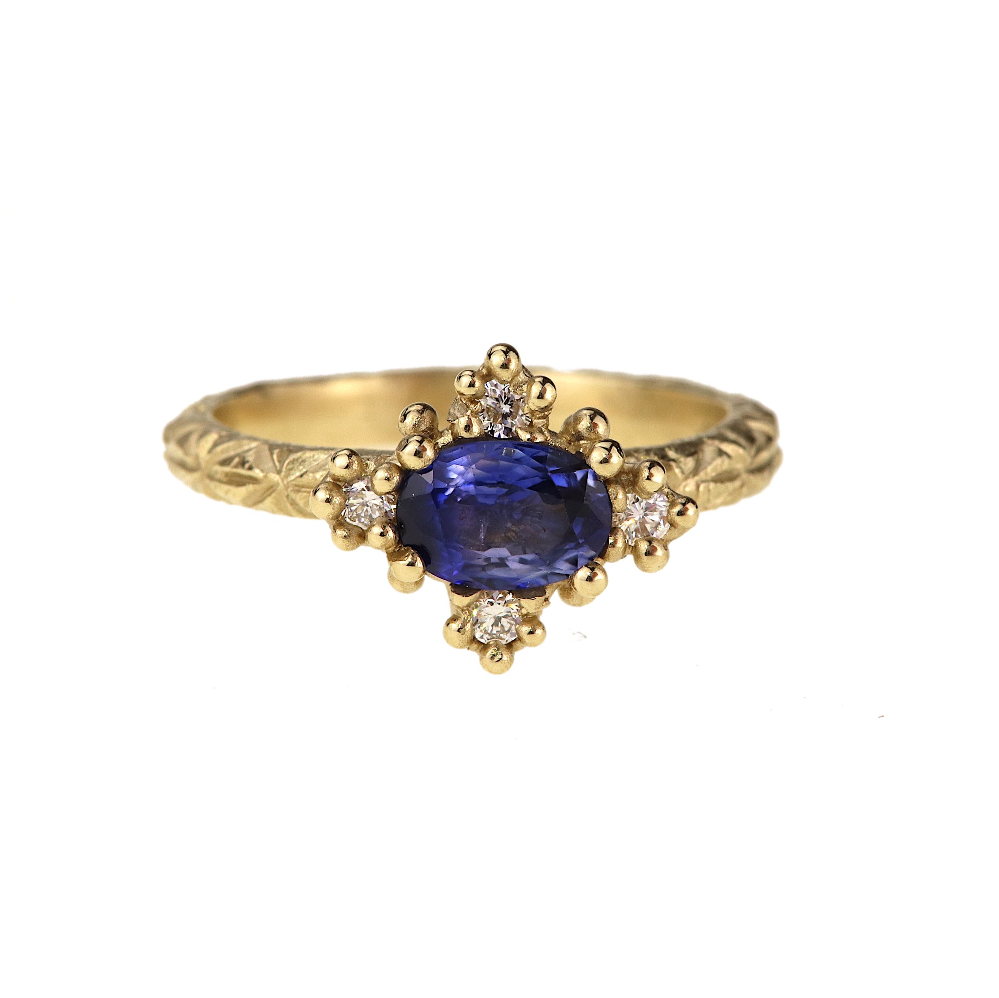 Blue Sapphire & White Diamond Croix Ring