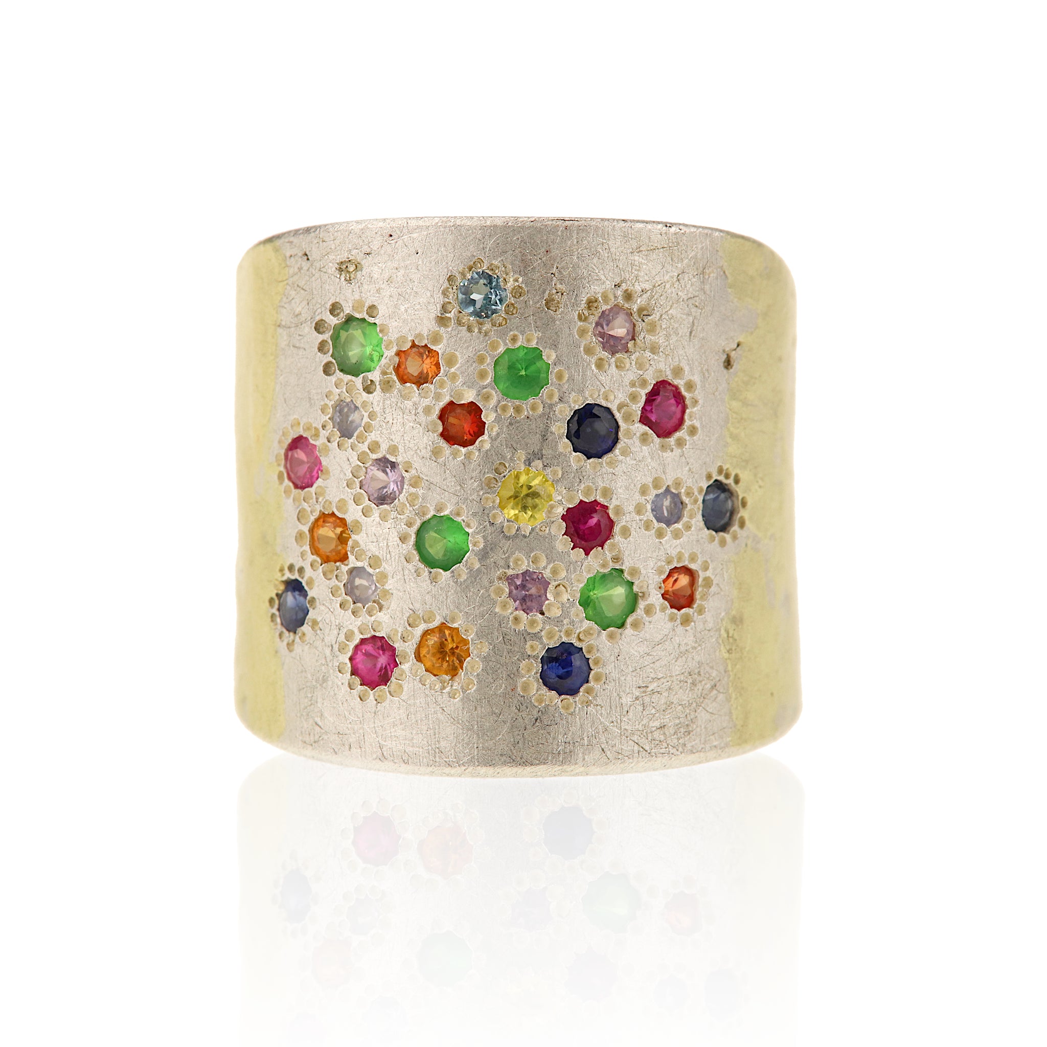 Wide Rainbow Multi Gemstone Ring