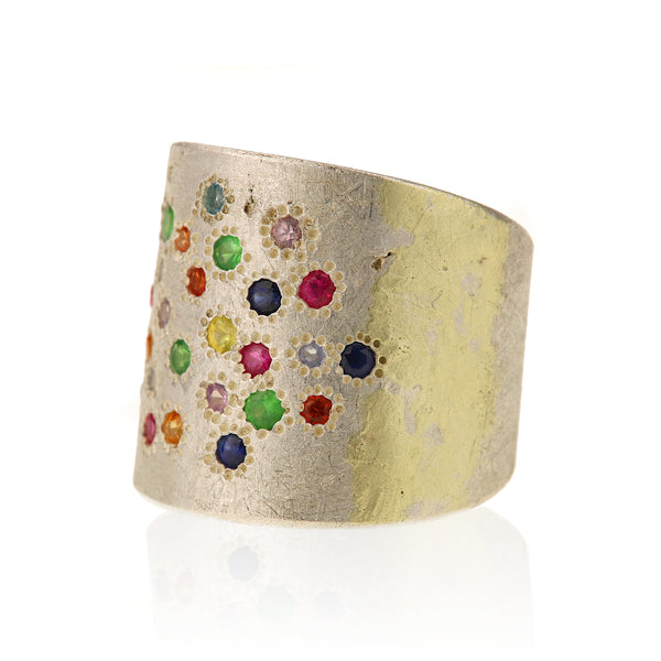Wide Rainbow Multi Gemstone Ring