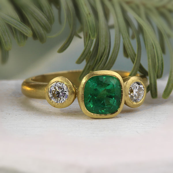 Emerald And Diamond Trilogy Ring