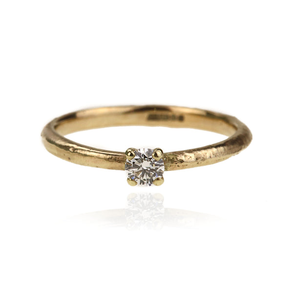 Sandcast 9ct Yellow Gold Solitaire Diamond Ring