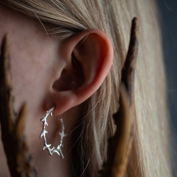 Silver Antler Hoop Earrings