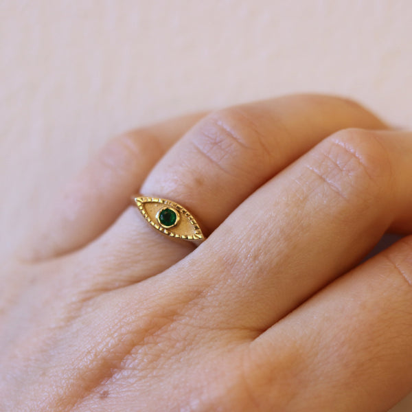 Emerald Eye Signet Ring In 9ct Gold