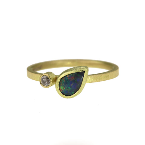 Black Opal And Diamond Asymmetric Ring