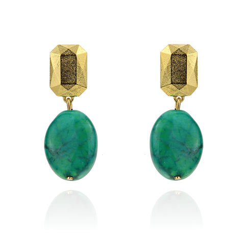 Emerald Cut Earrings with Chrysocolla