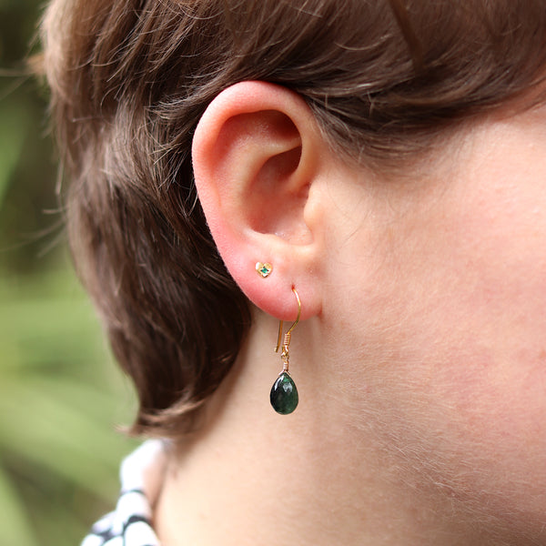 Mini Faceted Gemstone Emerald Earrings