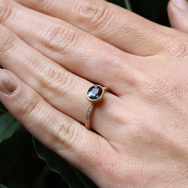 Blue Oval Spinel And Diamond Ring