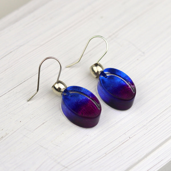 Blue & Purple Oval Acrylic Drop Earrings