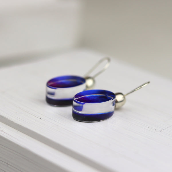 Blue & Purple Oval Acrylic Drop Earrings