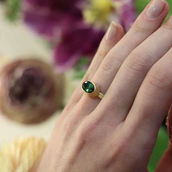 Large Oval Green Tourmaline Ring
