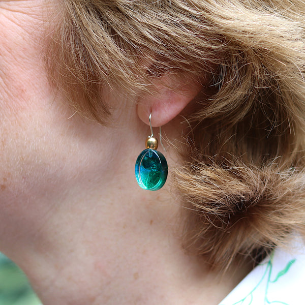 Green Oval Acrylic Earrings