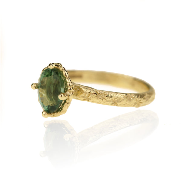 Oval Teal Tourmaline Solitaire Ring