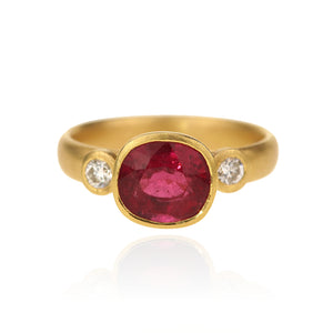 Rubellite and Diamond Ring In 22ct Gold