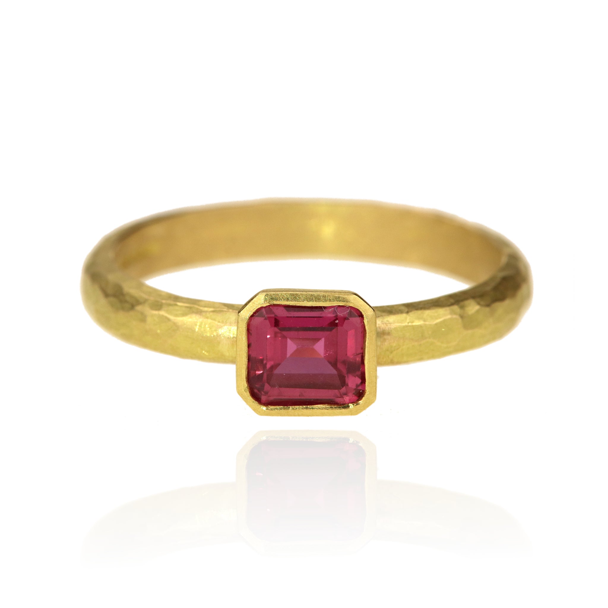 Vivid Pink Emerald Cut Sapphire Ring