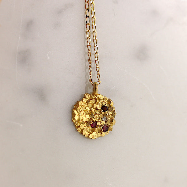 Gold Ruby And Diamond Caddis Necklace