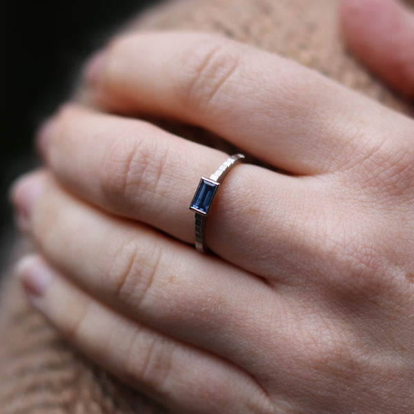 Single Square Band With Baguette Cut Sapphire