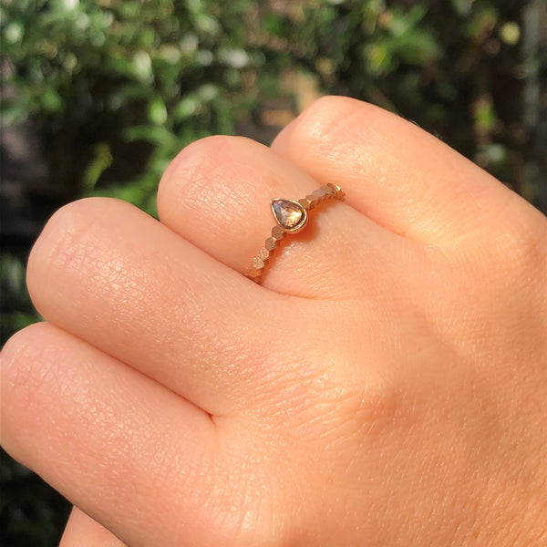 Single Hex Ring With Pear Shaped Rose Cut Diamond