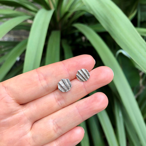 Tiny Flat Silver Shell Studs