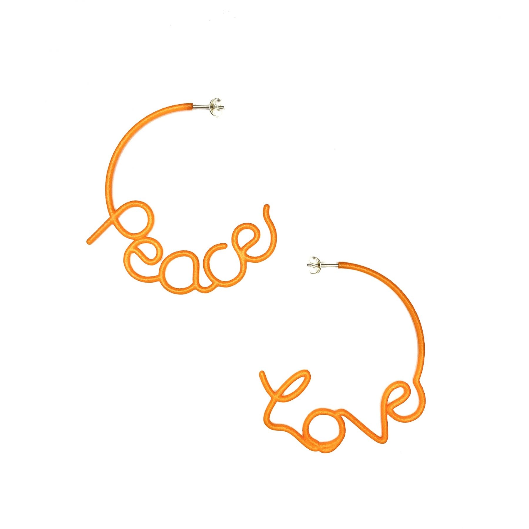 Medium PEACE AND LOVE Hoop Earrings Orange