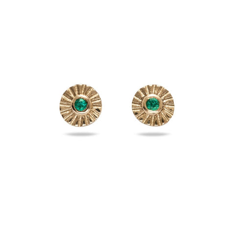 Tiny Emerald And Gold Fan Studs