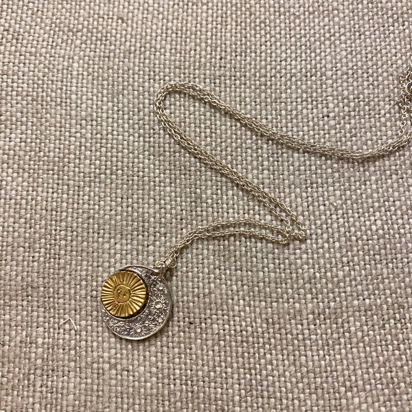 Crescent Moon and Spinning Gold Sun Necklace