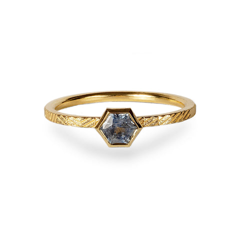 Contour Ring With Hexagonal Montana Sapphire