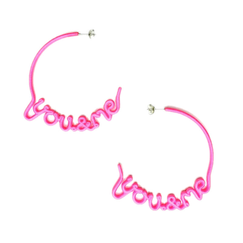 Medium YOU & ME Hoop Earrings Neon Pink