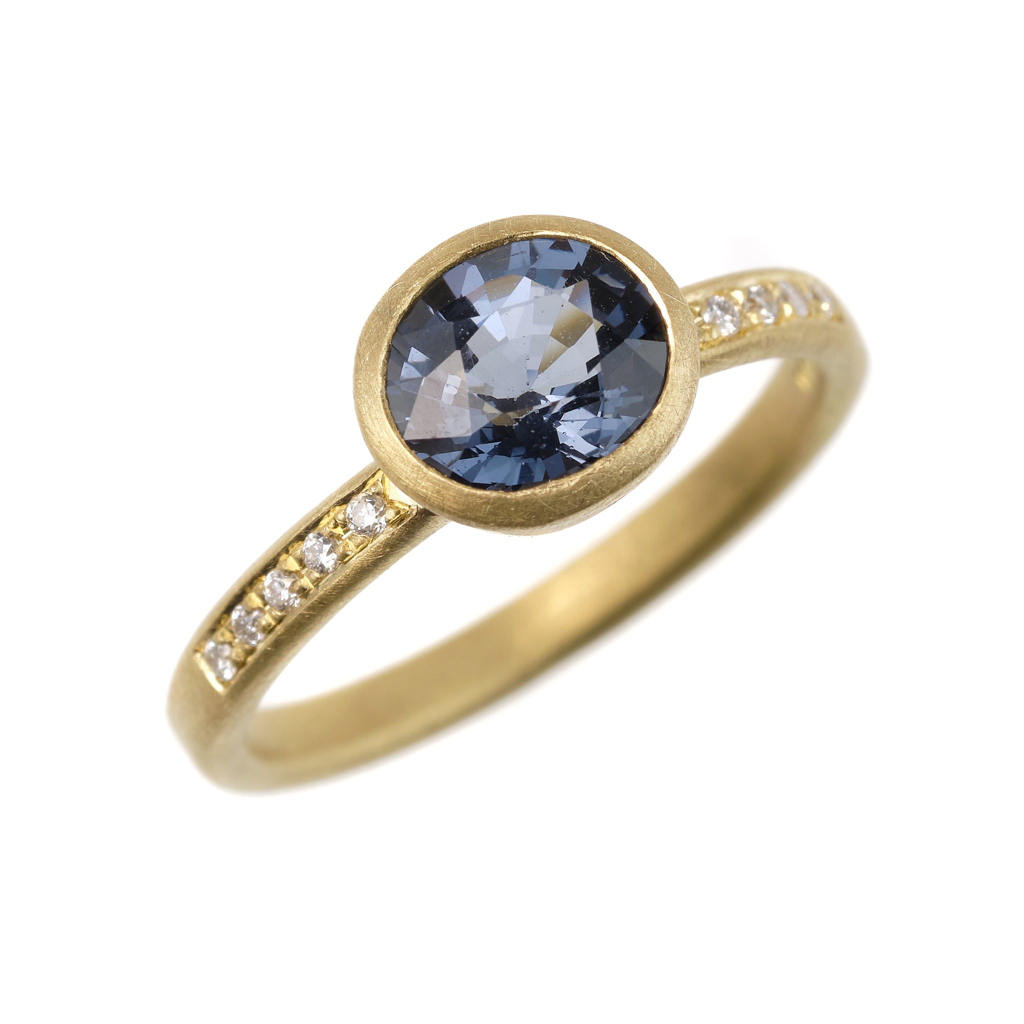 Blue Oval Spinel And Diamond Ring