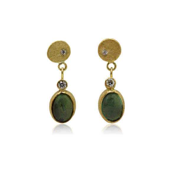 Gold Freckle Tourmaline Drop Earrings With Diamonds