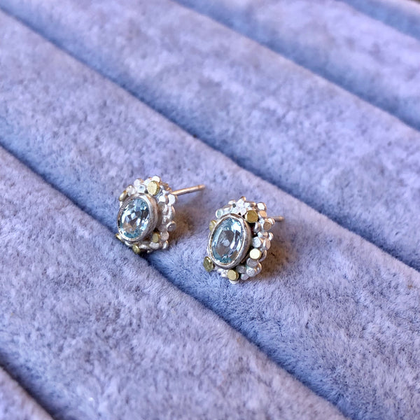 Aquamarine Speckle Crown Stud Earrings