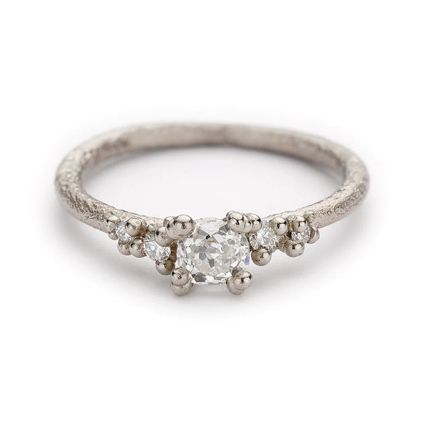 White Gold Solitaire Antique Diamond Encrusted Ring