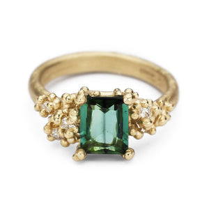 Green Tourmaline and Diamond Encrusted Ring