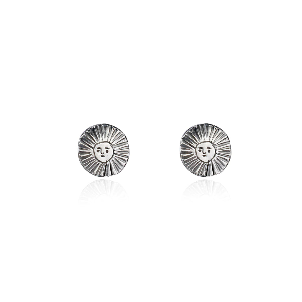 Oxidised Silver Sun Disc Earrings