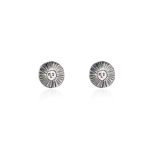 Oxidised Silver Sun Disc Earrings