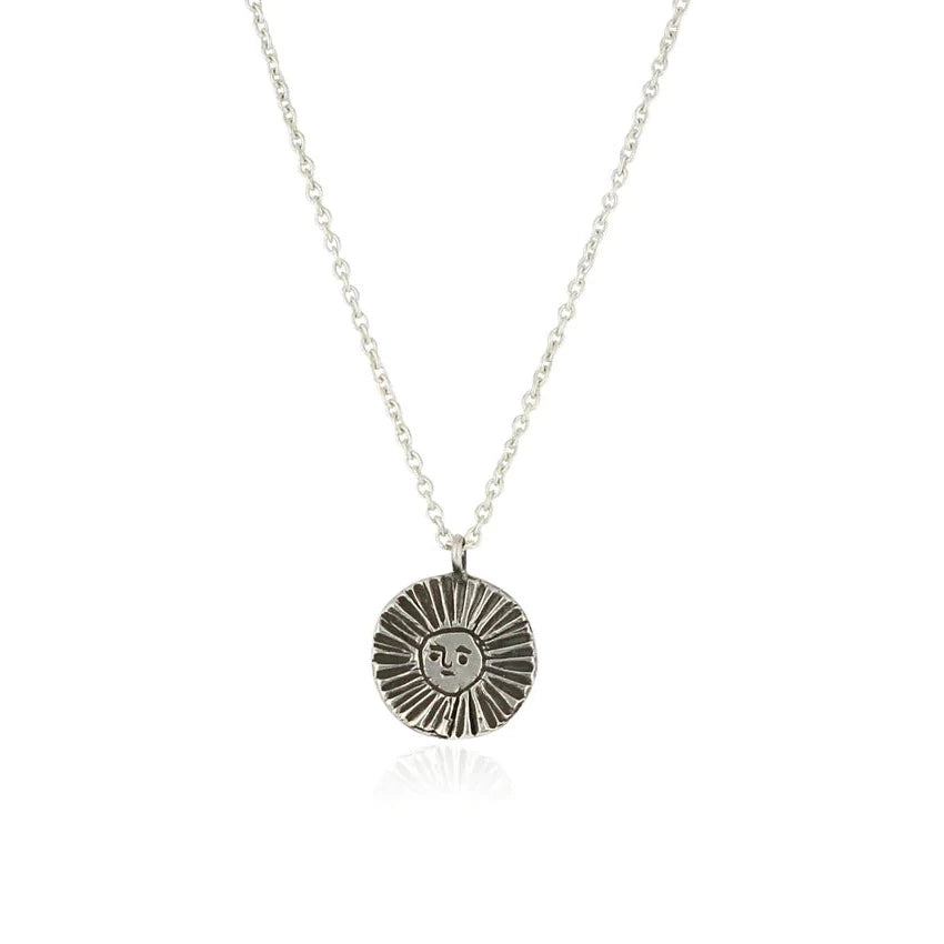 Oxidised Silver Sun Disc Necklace