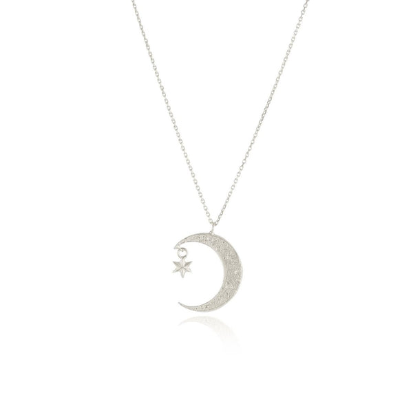 Sterling silver crescent moon and star necklace discount