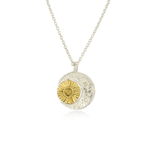 Crescent Moon and Spinning Gold Sun Necklace
