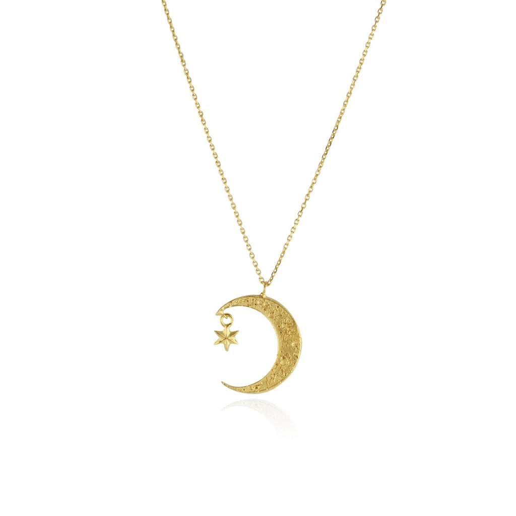 Gold Crescent Moon And Star Necklace